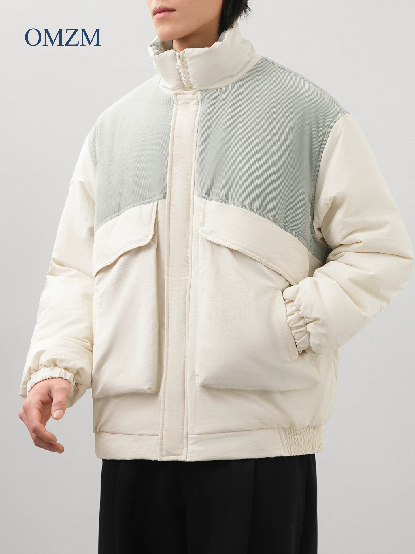 Áo khoác cotton dày dặn OMZM dành cho nam, áo khoác cotton thường ngày có lót lông cừu mùa đông, áo khoác cặp đôi thời trang hợp thời trang.