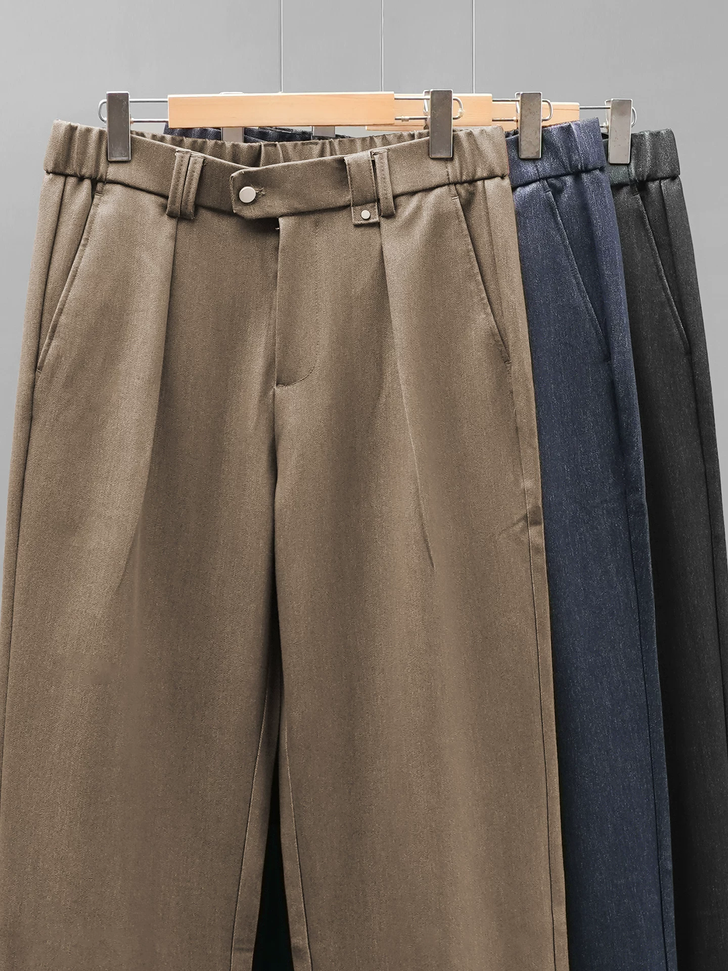 Quần kiểu cổ điển Nhật Bản OMZM dành cho nam, quần âu ống đứng dáng suông mùa thu, quần ống rộng đa năng để đi làm