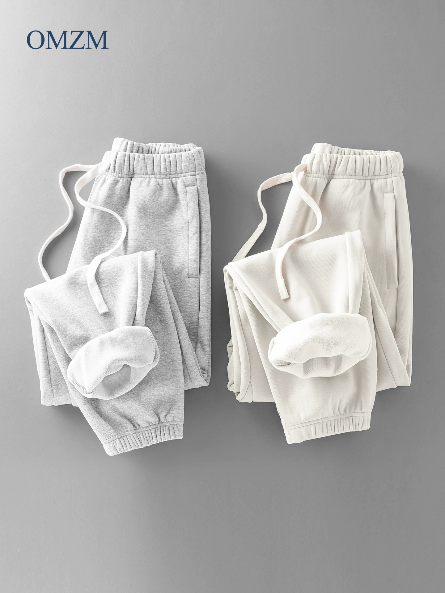 Quần jogger nỉ hạng nặng OMZM500G dành cho nam, phong cách Mỹ mùa thu đông, quần dài lót lông và dày dặn, quần thể thao màu xám.