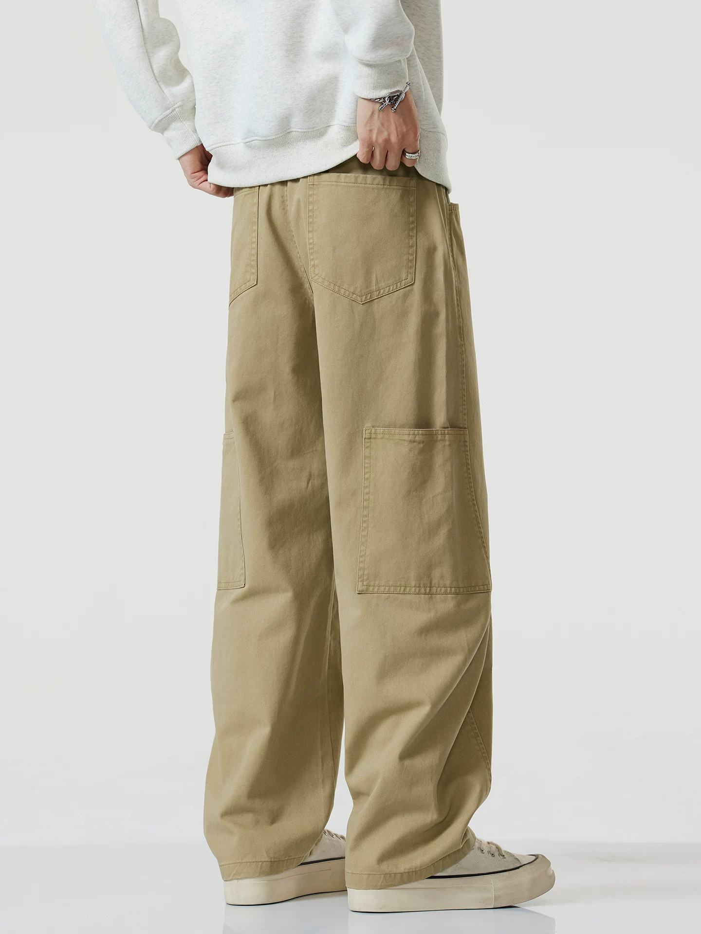 Quần cargo cotton nguyên chất hạng nặng OMZM dành cho nam, quần ống rộng kiểu cổ điển Mỹ mùa thu, quần thể thao ống rộng dáng thẳng, quần thể thao thường ngày
