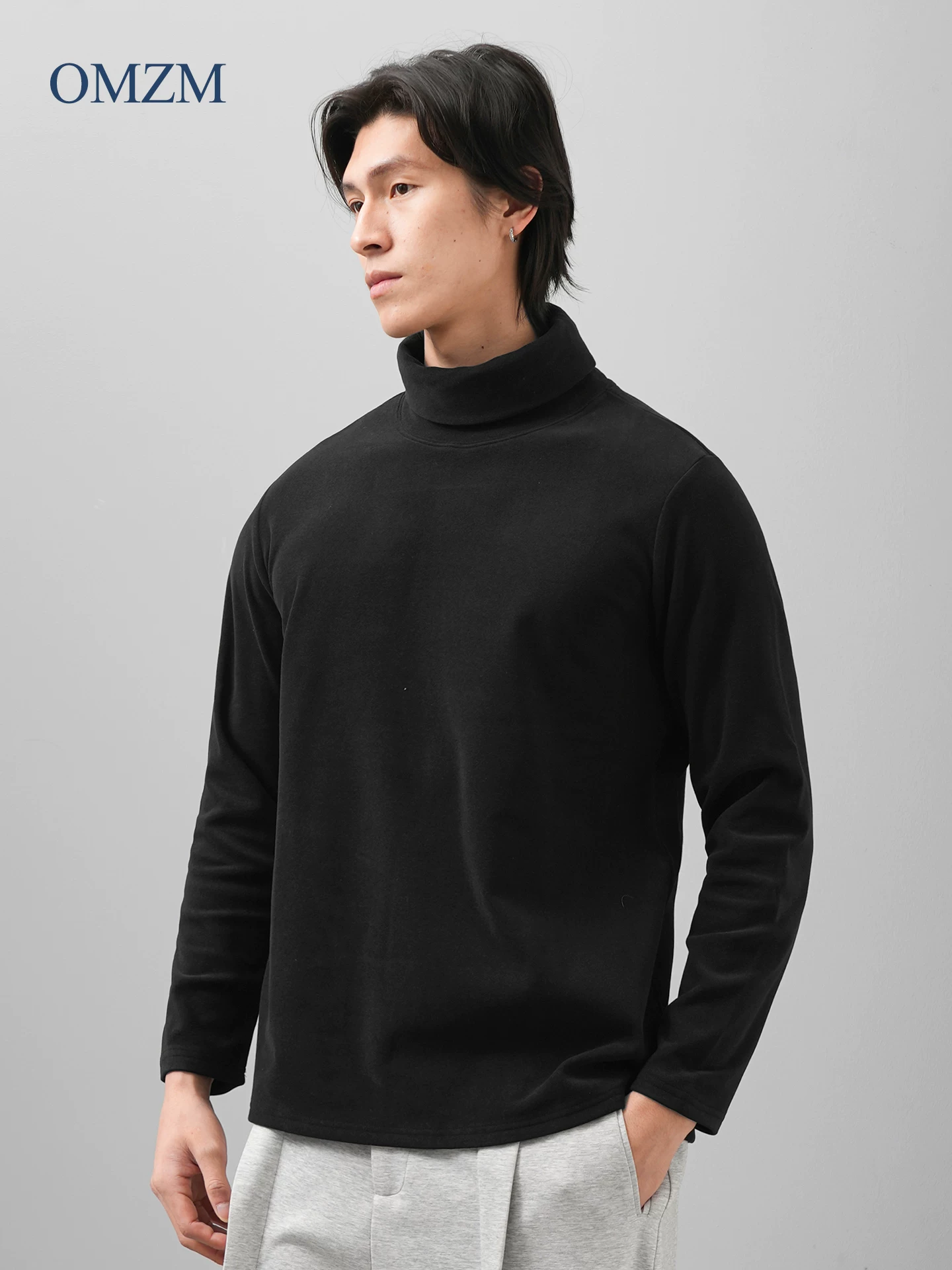 Áo sơ mi cổ lọ giữ nhiệt hai mặt OMZM dành cho nam, mùa thu đông, tạo nhiệt và ấm áp, áo lót dài tay dày dặn.