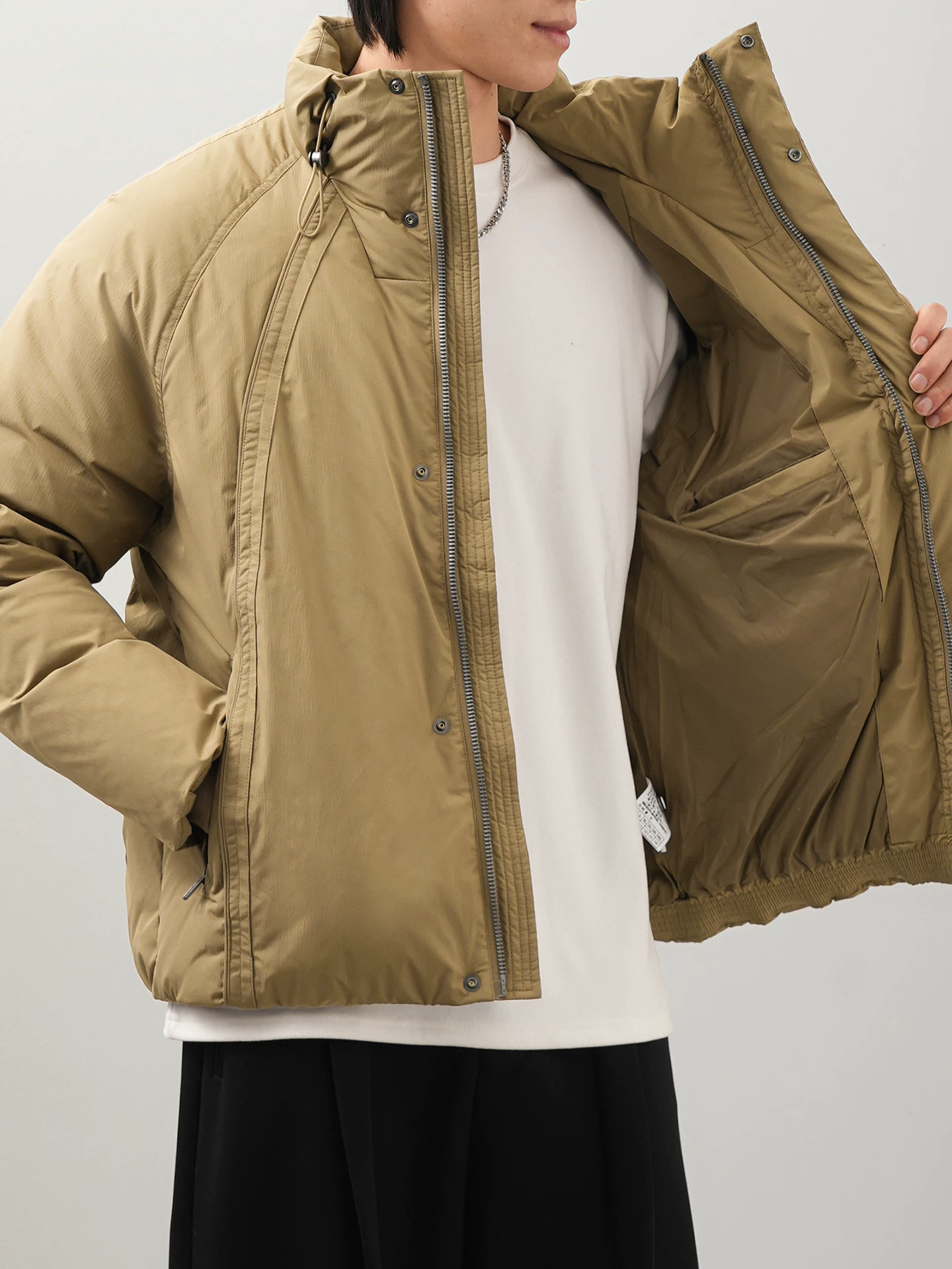 Áo khoác lông vịt OMZM90 dành cho nam, giữ ấm mùa đông và chống lạnh, áo khoác ngắn tối giản, dáng nhẹ, cổ đứng, áo khoác đôi.