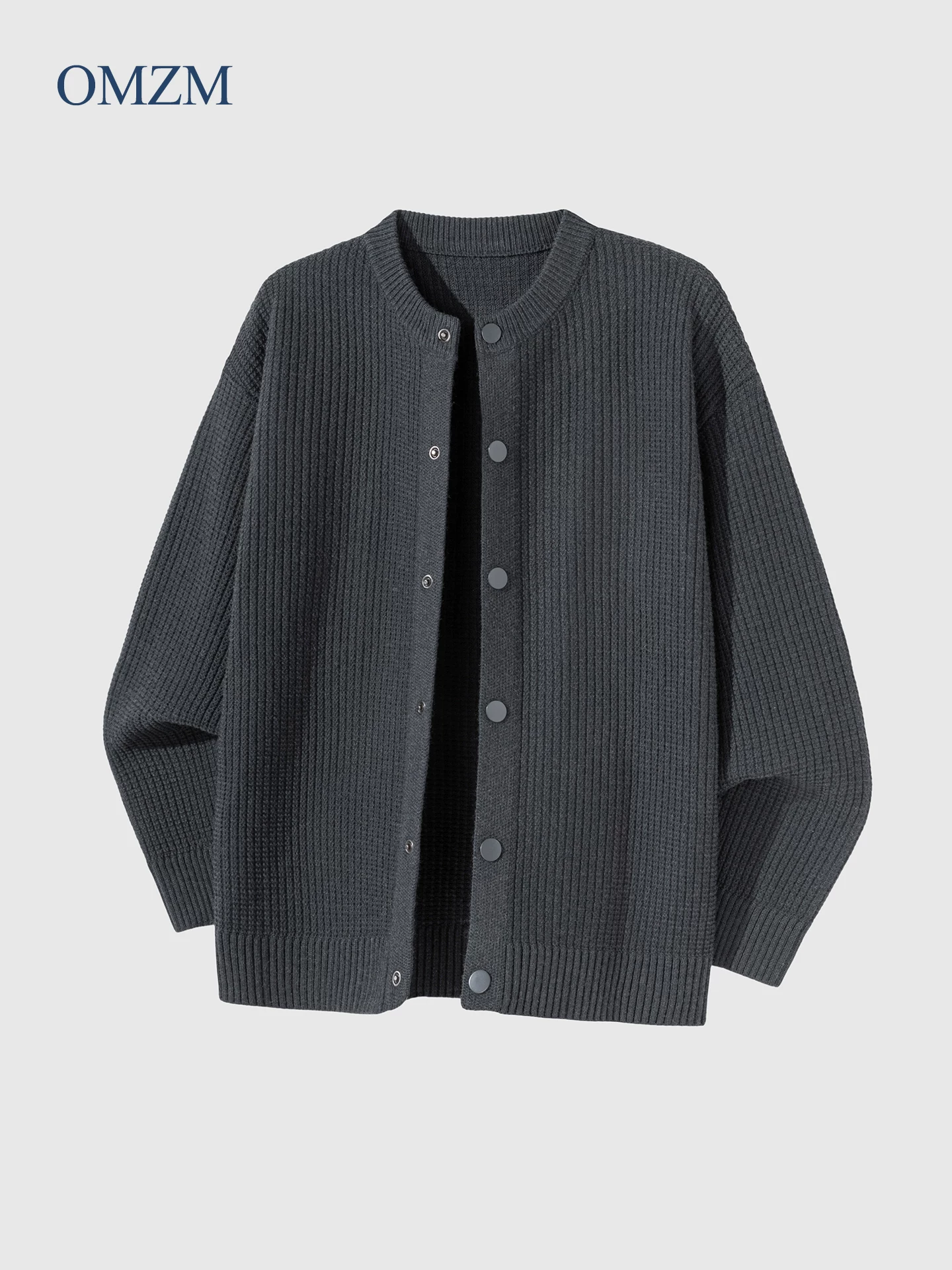 OMZM retro dệt kim cardigan nam mùa thu đông dày dặn áo len ấm áp phong cách Nhật Bản lười biếng phong cách cổ tròn áo khoác