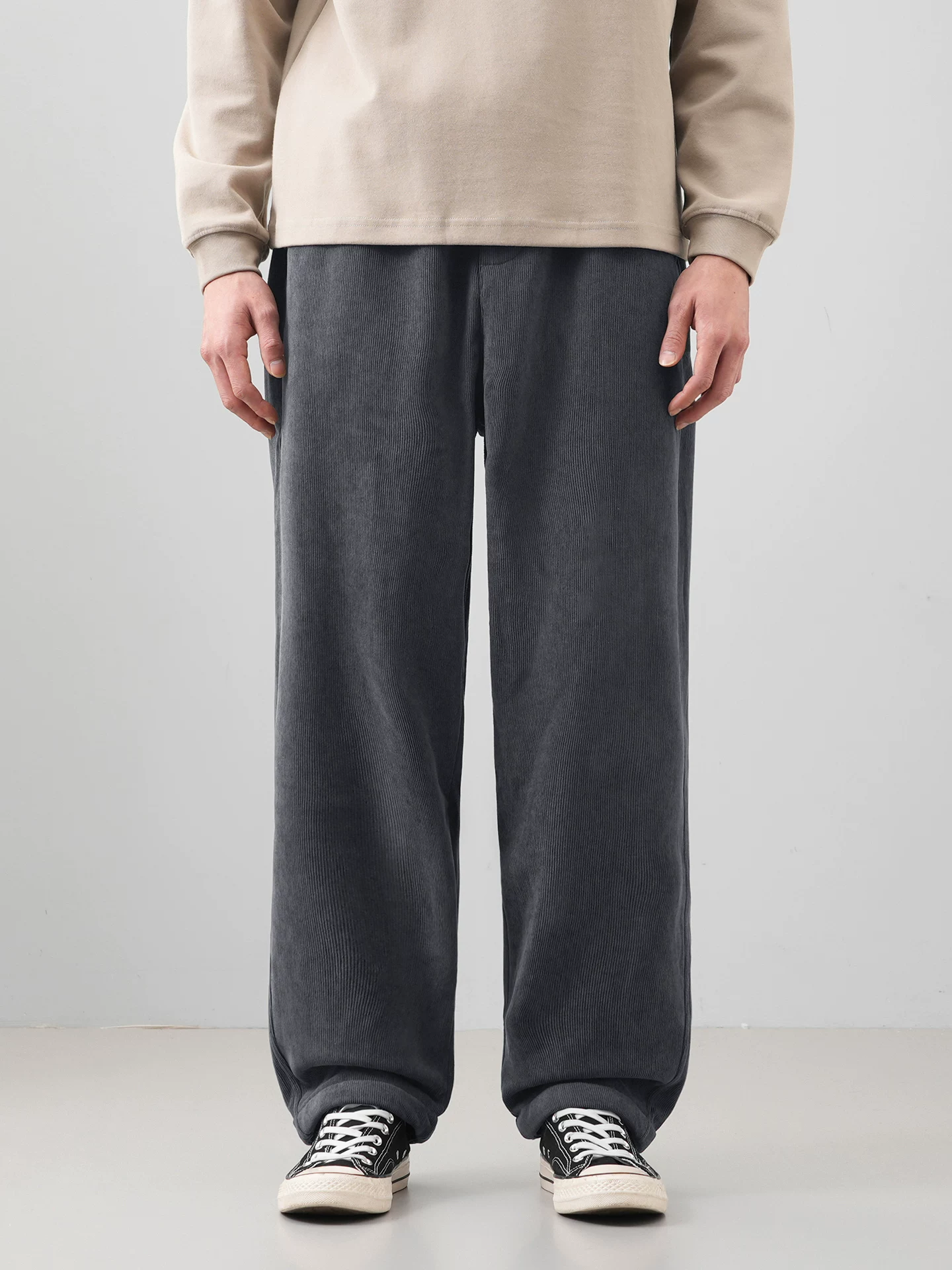 Quần vải nhung kiểu Mỹ OMZM dành cho nam, quần ống đứng ấm áp lót lông cừu cổ điển mùa đông, quần thể thao dày màu trơn.