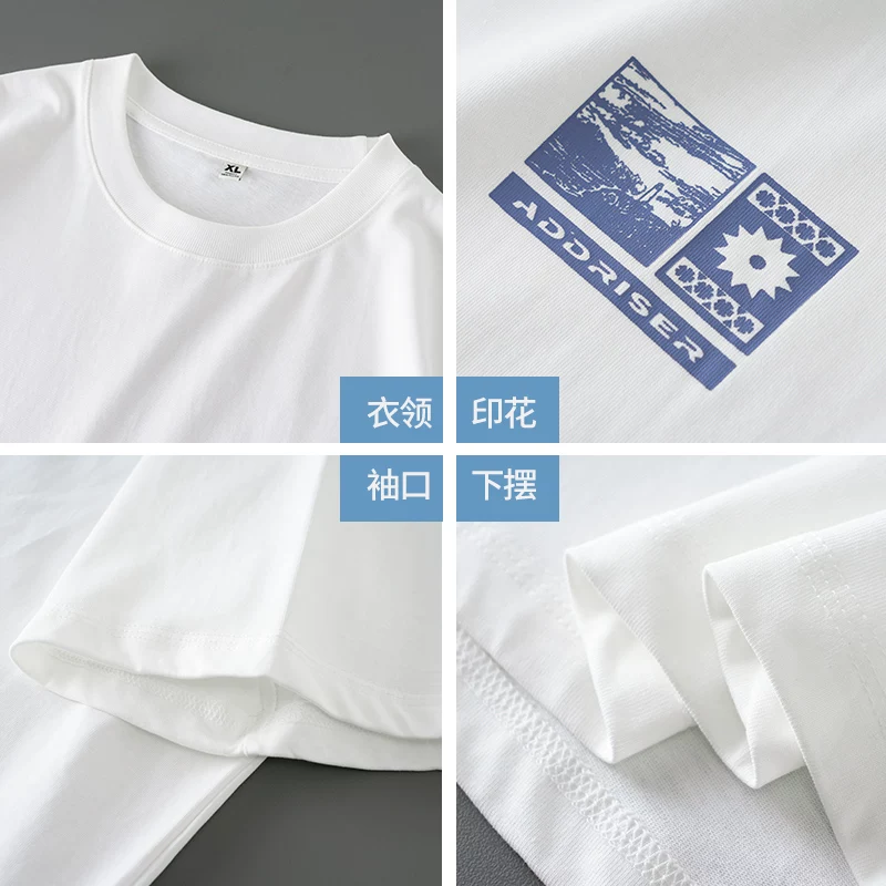 Áo thun ngắn tay bằng cotton nguyên chất hạng nặng OMZM240G dành cho nam và nữ, áo thun in hình thương hiệu thời trang mùa hè của Mỹ, áo thun cổ tròn dáng rộng nửa tay