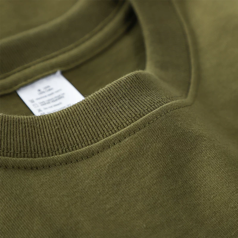 Áo thun nam hai lớp hai sợi 250g màu xanh quân đội cổ điển của Mỹ, chất liệu cotton nguyên chất, áo thun ngắn tay màu trơn mùa hè.