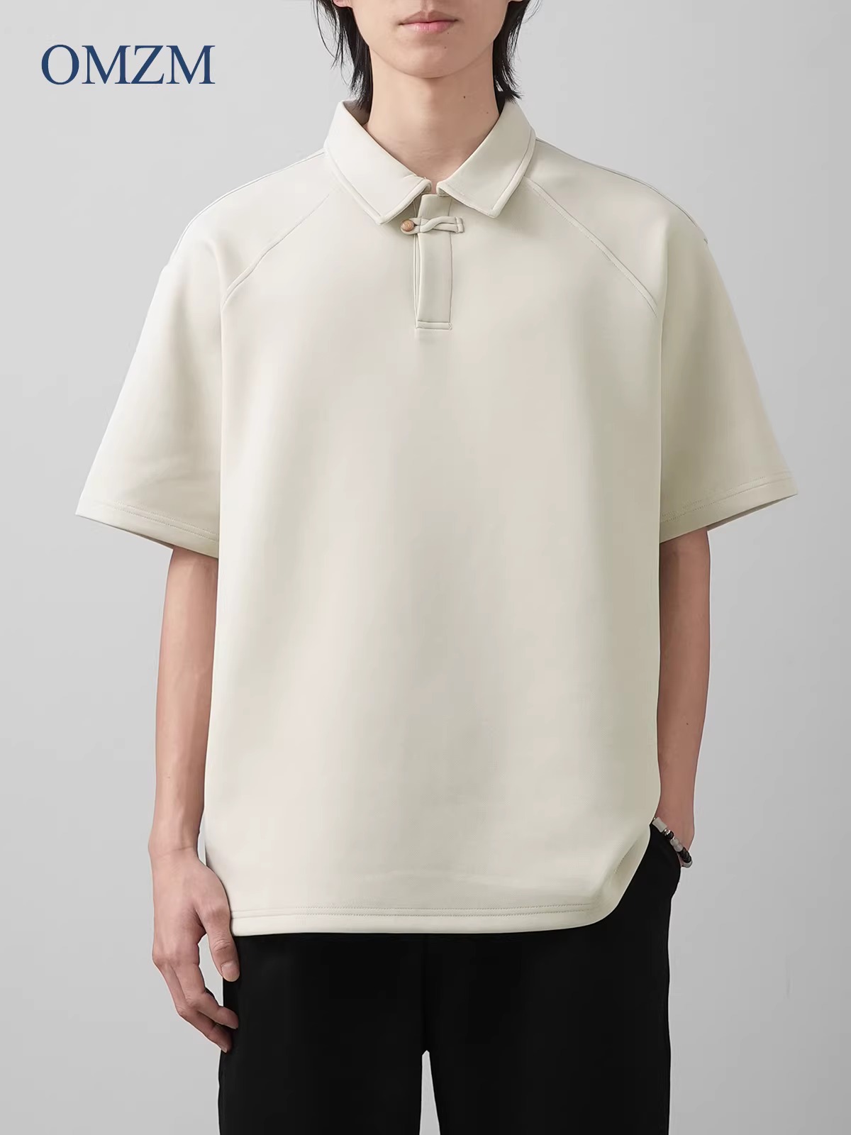 Áo sơ mi POLO kiểu Trung Quốc mới dành cho nam, áo thun ngắn tay mùa hè kiểu raglan cổ tròn, áo sơ mi nửa tay chất liệu dày 260G