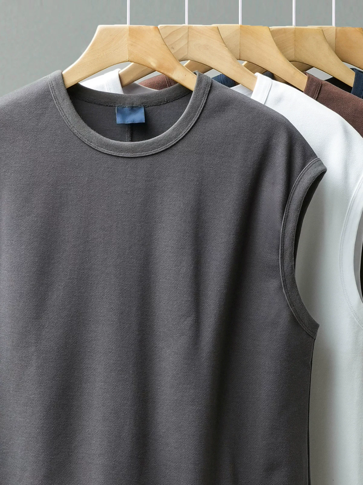 Áo vest cotton pique nặng 320G phong cách Mỹ OMZM dành cho nam, áo thun không tay dáng rộng mùa hè, áo lót thể thao thương hiệu thời thượng