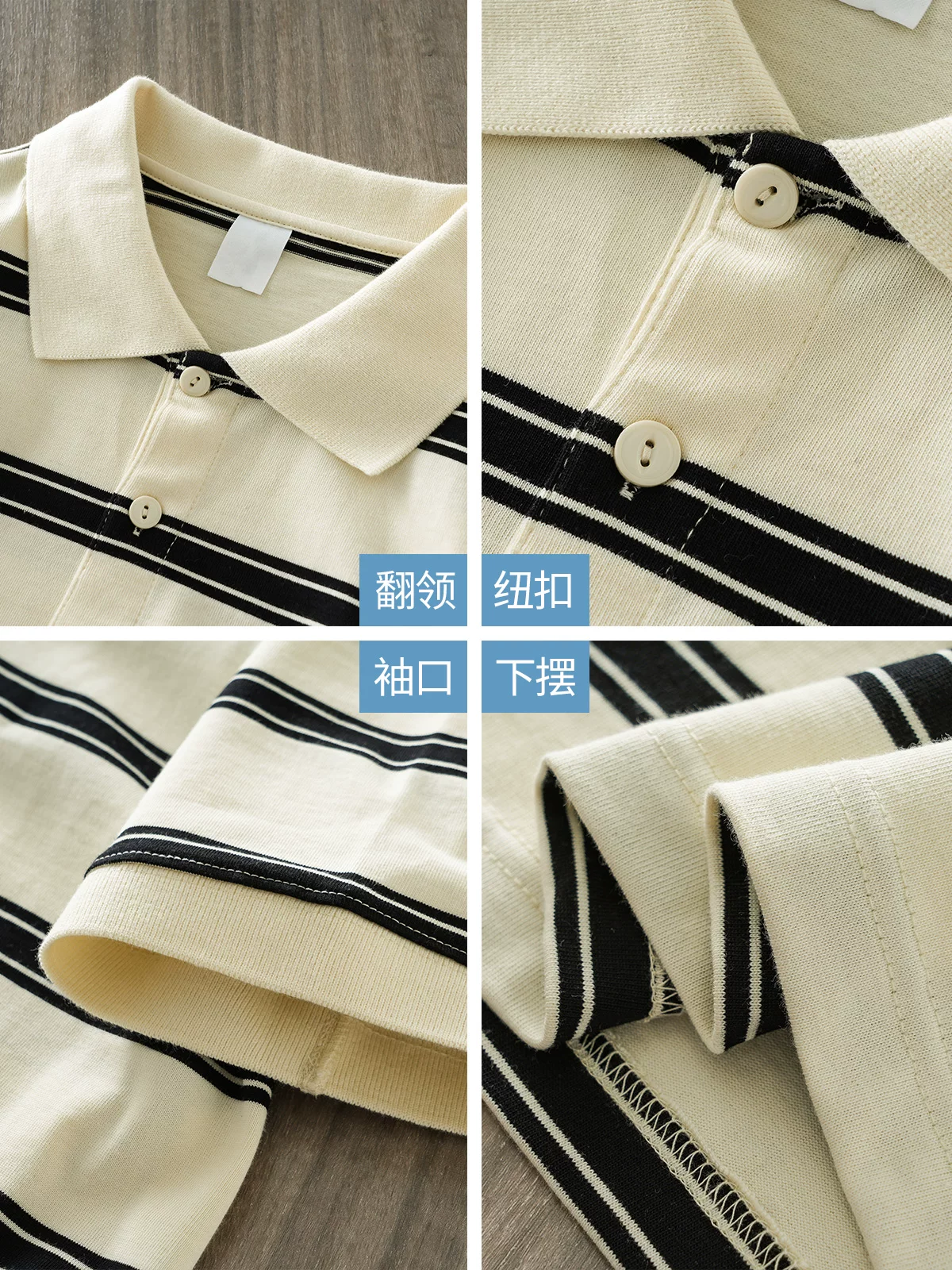 OMZM phong cách Mỹ 320G áo sơ mi cotton nặng POLO tay ngắn nam mùa hè áo thun dáng rộng có cổ sọc đen nửa tay hợp thời trang
