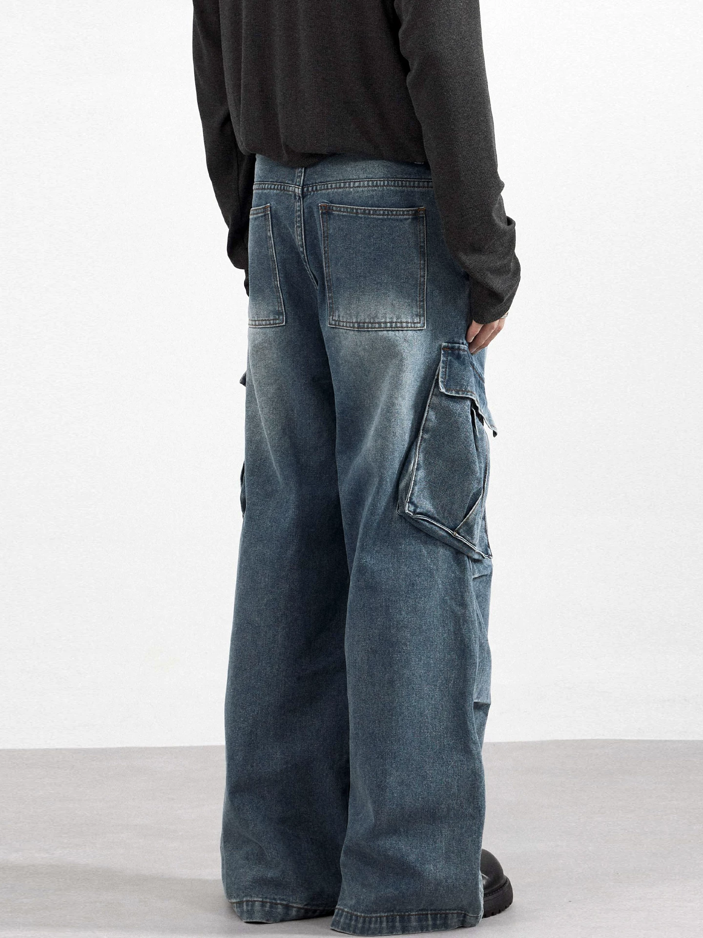 Quần jean thẳng dáng rộng OMZM dành cho nam, kiểu mới mùa đông 2025, quần công sở cao cấp cá tính, quần thường ngày kiểu vintage rách cá tính