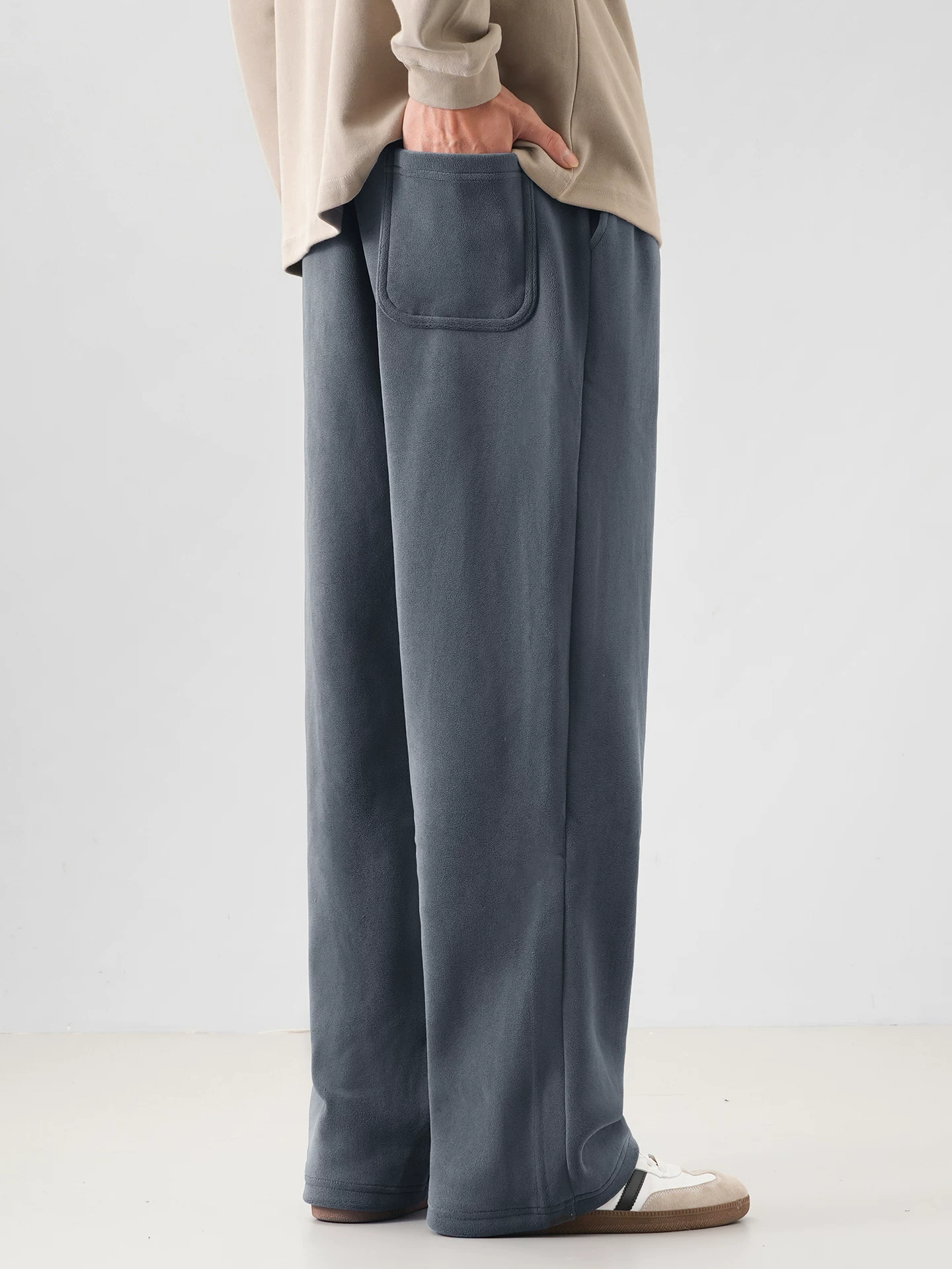 Quần thể thao lông cừu hạng nặng kiểu Mỹ OMZM dành cho nam, quần thường ngày dày dặn lót lông cừu mùa đông, quần ống rộng dáng thẳng rộng.