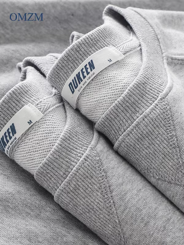 Áo thun cổ tròn nam chất liệu dày dặn 340G, kiểu dáng tam giác ngược, áo thun trơn màu chất liệu terry mùa xuân, áo khoác không mũ màu xám phong cách Mỹ.