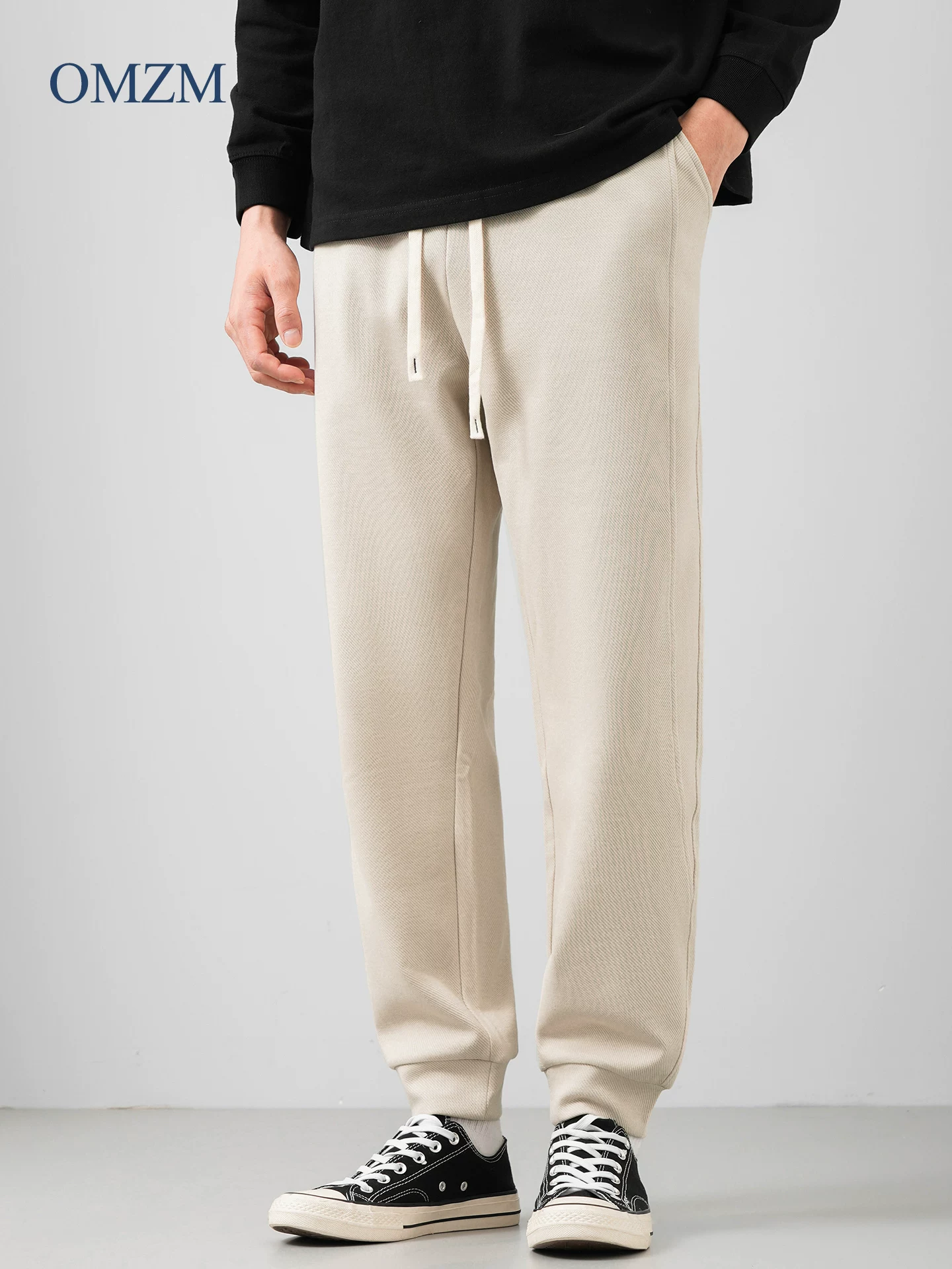 Quần thể thao vải tuýt nặng kiểu Mỹ OMZM dành cho nam, quần jogger dáng rộng phối màu phong cách đường phố mùa thu, quần cargo thể thao màu trơn.