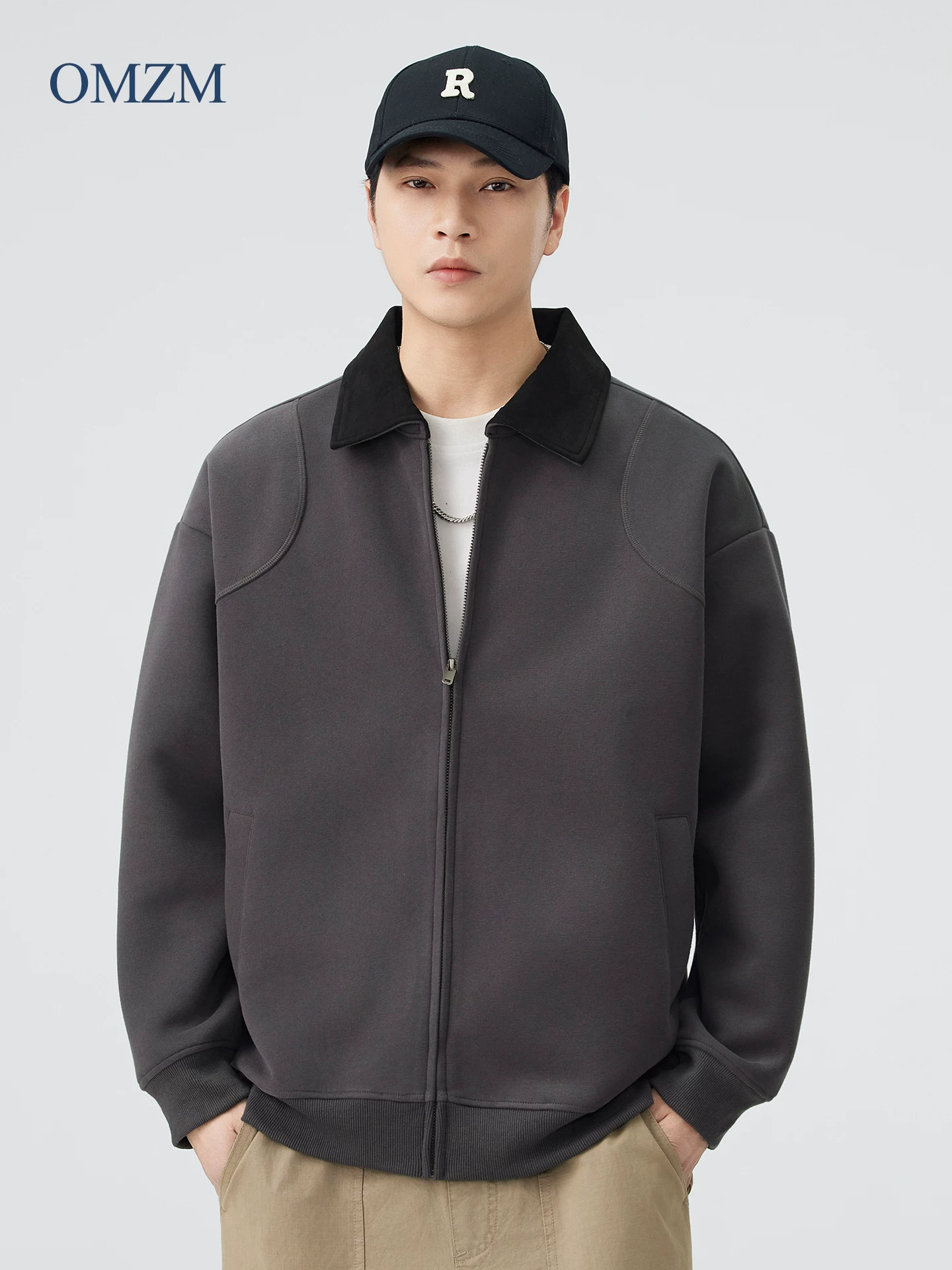 Áo khoác hạng nặng OMZM dành cho nam, mùa thu đông, áo len cardigan hạng nặng 420G, áo khoác công sở dáng rộng cổ điển kiểu Mỹ