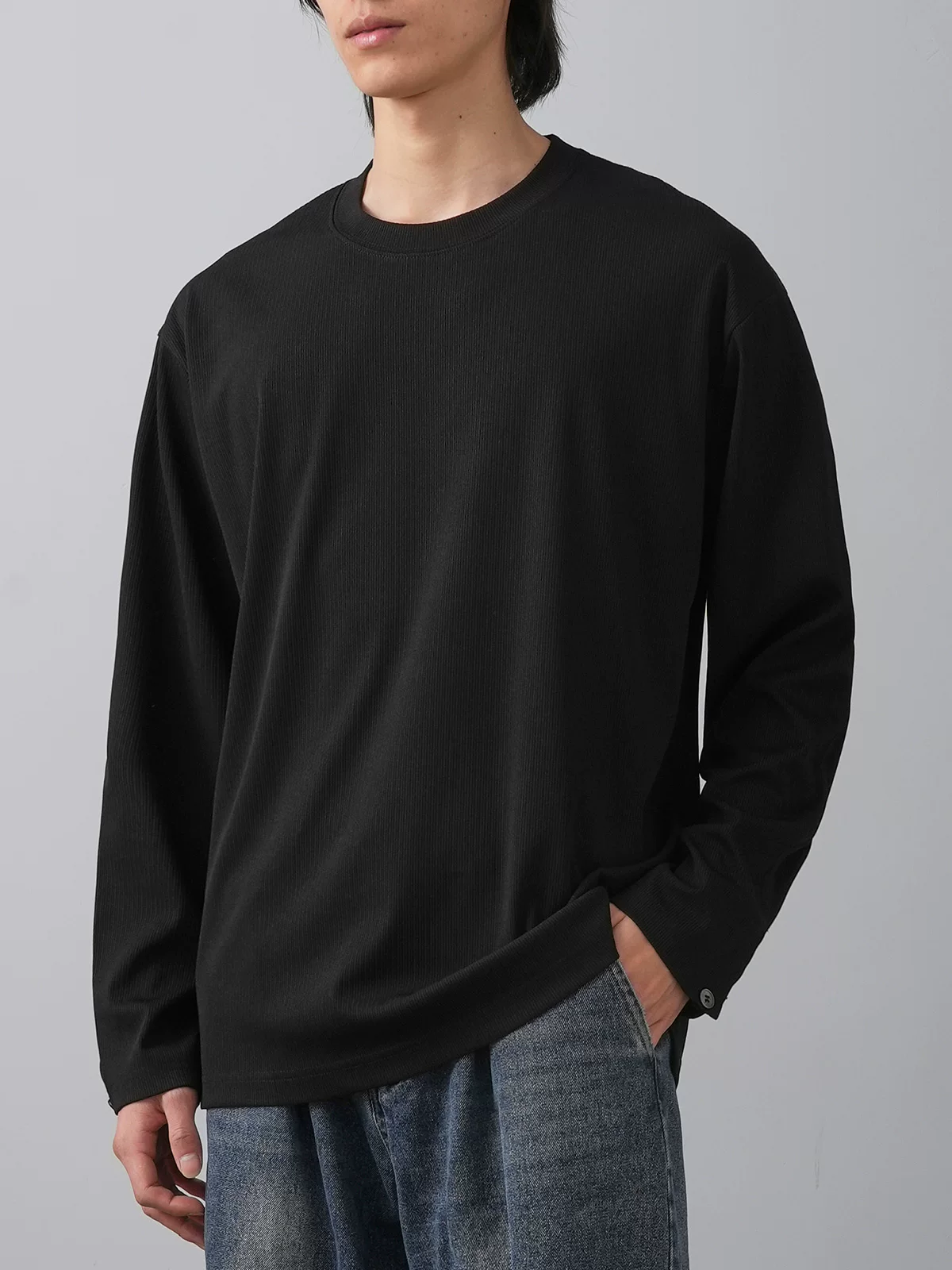 Áo thun dài tay jacquard hạng nặng 260G phong cách Mỹ OMZM dành cho nam, áo sơ mi màu trắng trơn mùa xuân, áo chui đầu cổ tròn