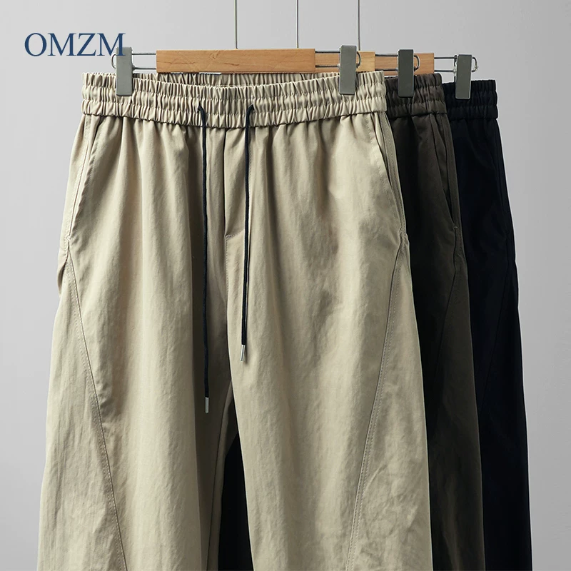 Quần lính dù kiểu Mỹ OMZM dành cho nam 2025, mẫu mới xuân thu, phong cách đường phố, dáng rộng, xếp ly, quần cargo ống thẳng, quần thể thao