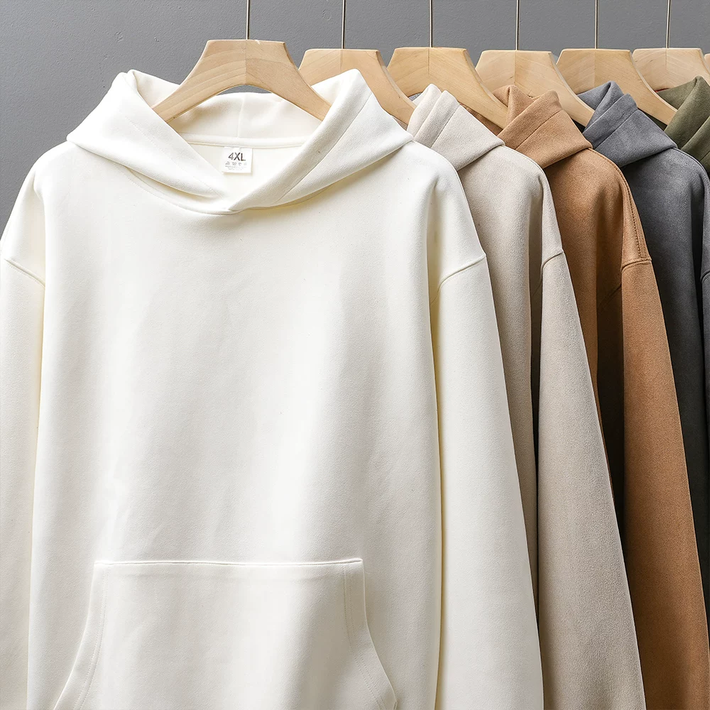 Áo hoodie nam chất liệu da lộn nặng 400g OMZM, kiểu dáng thể thao thời thượng phong cách Mỹ mùa thu, áo khoác màu trơn rộng rãi