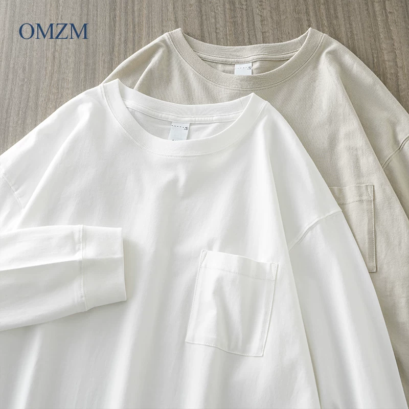 Áo thun nam tay dài, chất liệu cotton 100%, kiểu dáng rộng rãi cổ tròn, phong cách Mỹ, màu trơn, size 230G, mùa xuân 2025.