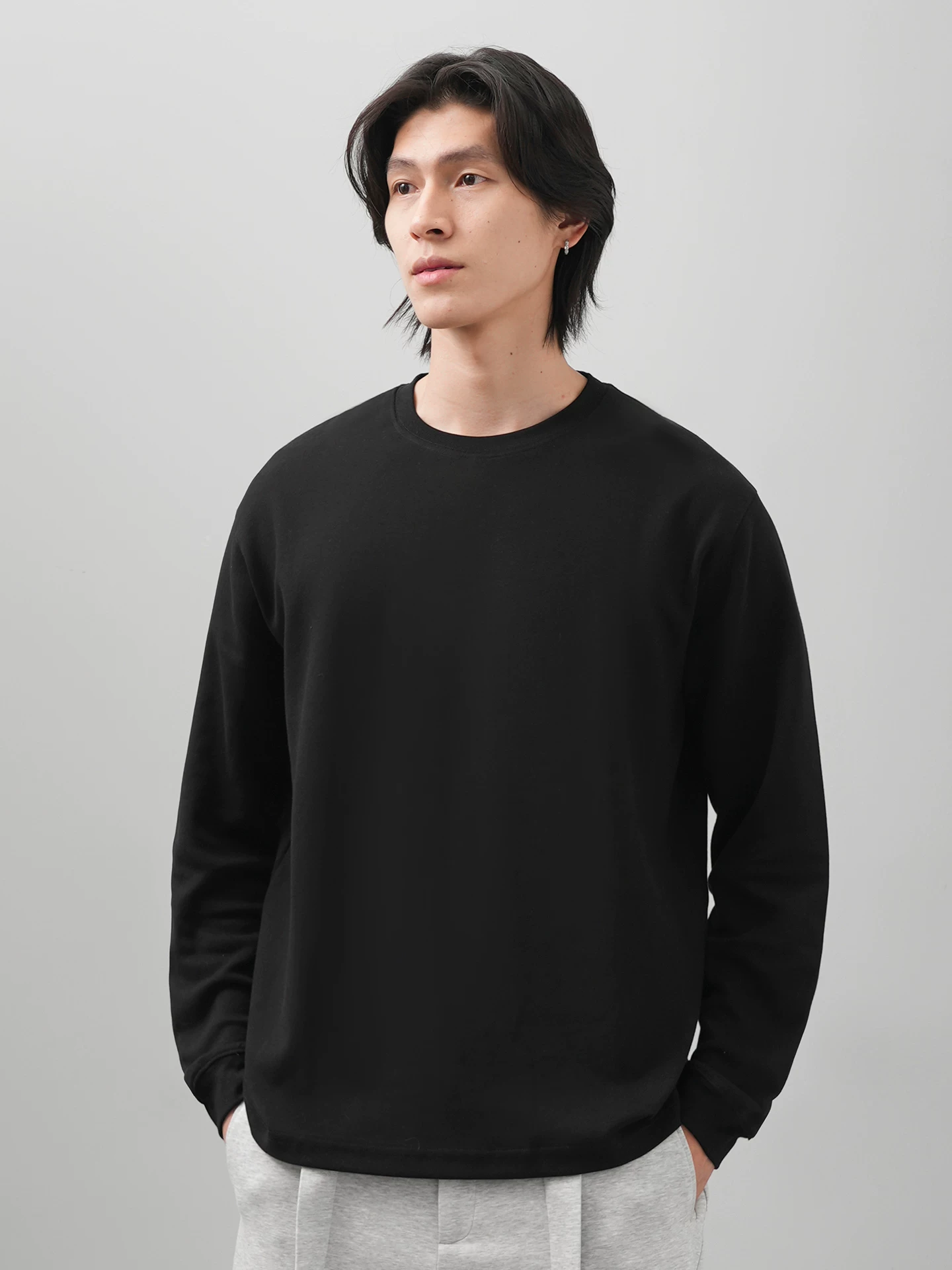 Áo thun dài tay giữ nhiệt Sorona tự sưởi ấm OMZM dành cho nam, mùa thu đông Áo sơ mi lớp nền màu trơn chải kiểu Mỹ