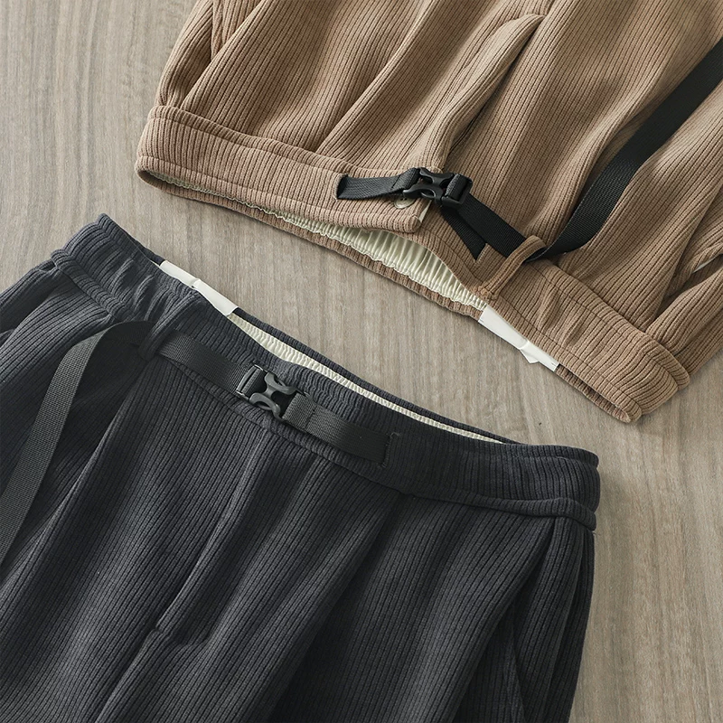 Quần vải nhung dày kiểu Mỹ OMZM dành cho nam, quần ống côn dày lót lông cừu mùa đông, quần ống thẳng vải nhung màu trơn
