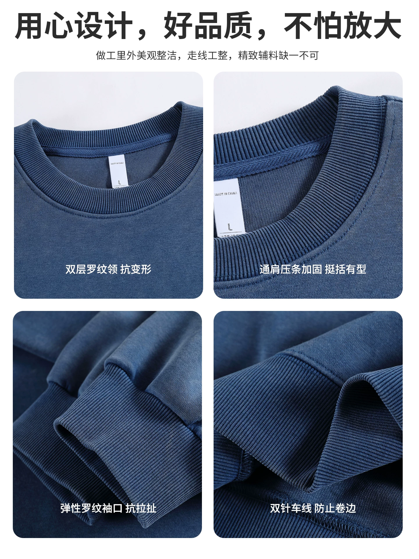 Áo nỉ nặng bền OMZM400G dành cho nam, áo thun cổ tròn phong cách retro Mỹ mùa thu, áo khoác rộng không mũ