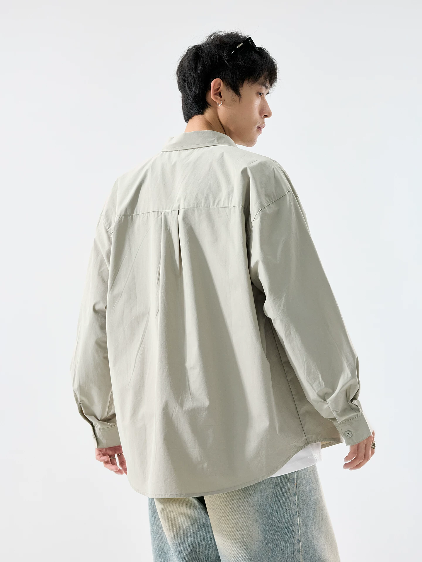 Áo sơ mi cotton nguyên chất hạng nặng OMZM270G dành cho nam, dài tay, mùa thu, cao cấp, áo sơ mi thêu mát mẻ, áo khoác dáng rộng thông thường