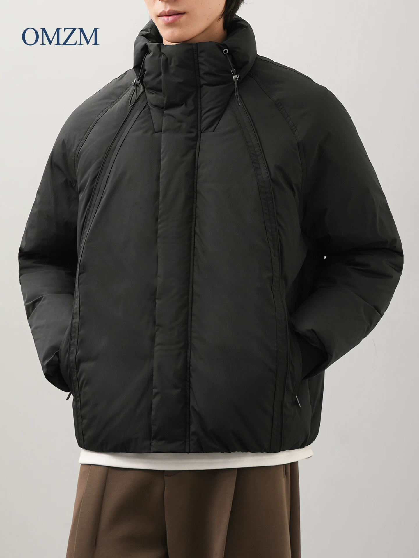 Áo khoác lông vịt OMZM90 dành cho nam, giữ ấm mùa đông và chống lạnh, áo khoác ngắn tối giản, dáng nhẹ, cổ đứng, áo khoác đôi.