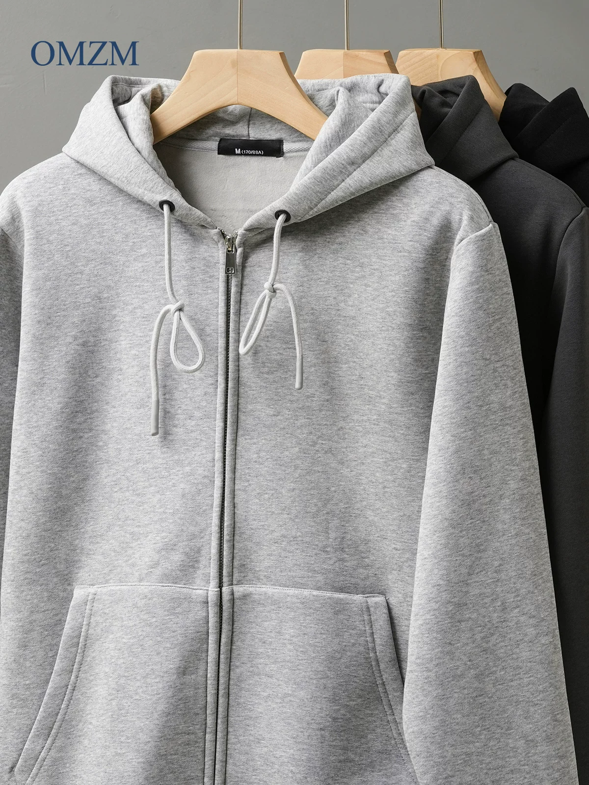 Áo nỉ OMZM kiểu Mỹ 460G dành cho nam, dáng rộng mùa thu đông, áo khoác cardigan có khóa kéo ấm áp, áo khoác có mũ màu trơn