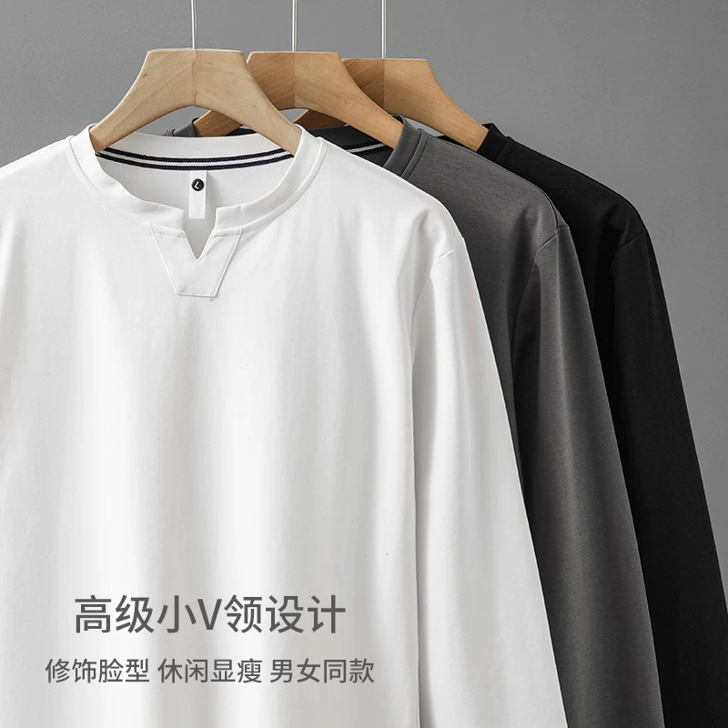 Áo thun nam cổ chữ V tay dài chất liệu cotton cao cấp 300G kiểu Mỹ, áo thun trơn màu mùa xuân, chất liệu cotton dài sợi chải kỹ 40 số.