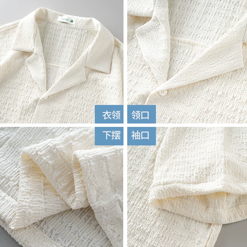 Áo sơ mi nam cổ Cuba chất liệu OMZM, tay ngắn, dáng rộng, chất liệu mềm mại, chống nhăn, không cần là ủi.