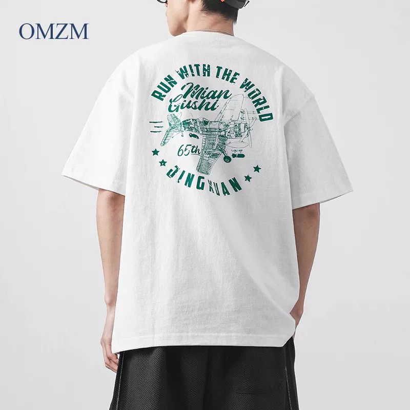 Áo thun nam cotton 100% chất lượng cao, tay ngắn, kiểu dáng rộng, cổ tròn, in họa tiết phong cách miền núi Mỹ cổ điển, mùa hè, size 400G