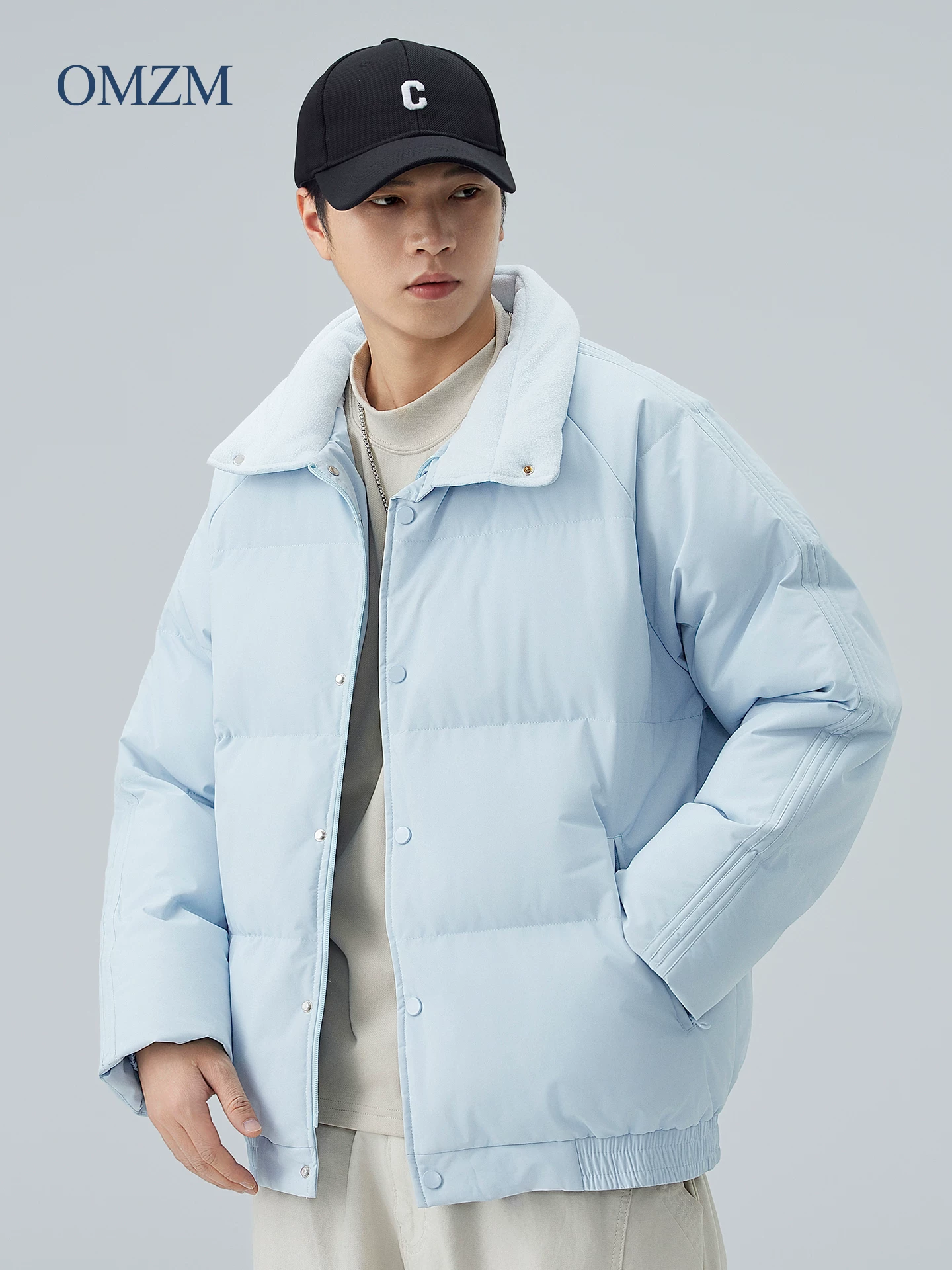 Áo khoác cotton cổ đứng OMZM dành cho nam, áo khoác cotton dày dặn lót lông cừu mùa đông, dáng rộng cho thanh thiếu niên, áo khoác phao công sở dành cho cặp đôi.