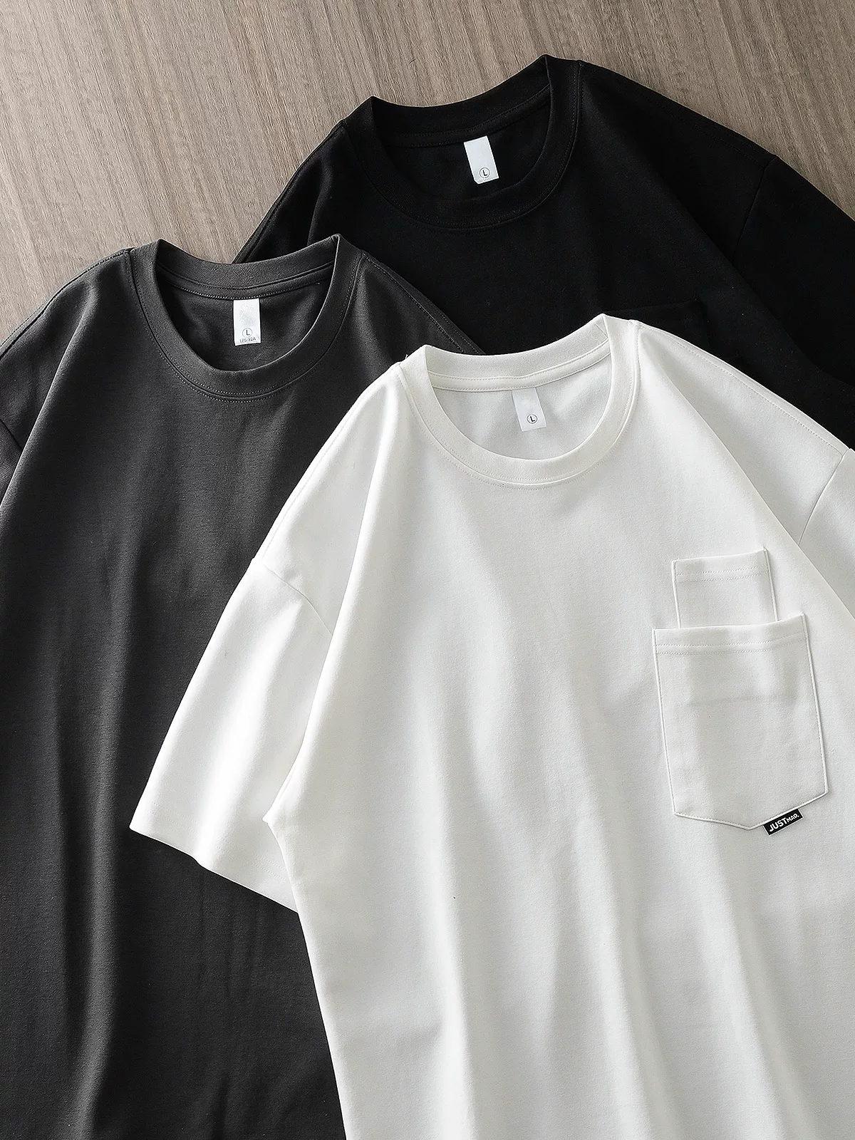 [Double Pockets] Áo thun ngắn tay hạng nặng 300G kiểu Mỹ dành cho nam, áo lót nửa tay dáng rộng cổ tròn màu trơn mùa hè