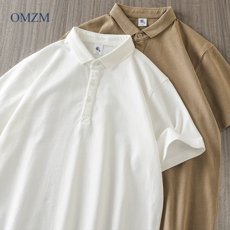 Áo polo nam chất liệu cotton 100%, dày dặn 320G, tay ngắn, mùa hè, kiểu dáng casual, rộng rãi, cổ trụ, màu trơn, nửa tay.