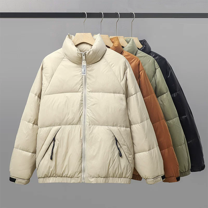 Áo khoác lông vũ trắng cổ đứng kiểu Mỹ OMZM dành cho nam, áo khoác phao dày dặn ấm áp mùa đông, áo khoác cotton in họa tiết thương hiệu thời thượng.