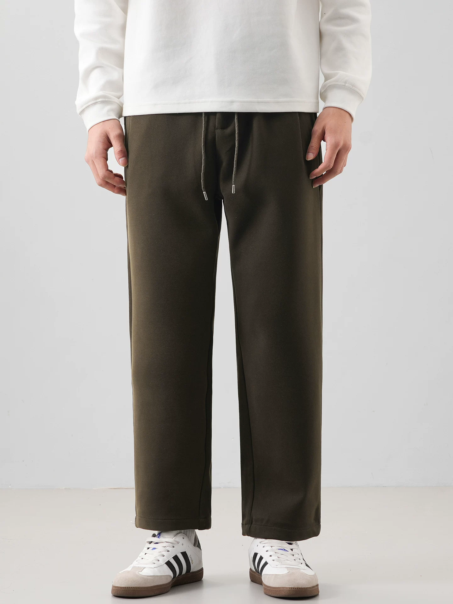 Quần âu nam OMZM chất liệu len dày dặn, quần ống đứng dày dặn ấm áp mùa thu đông, quần ống côn màu trơn phong cách retro Mỹ