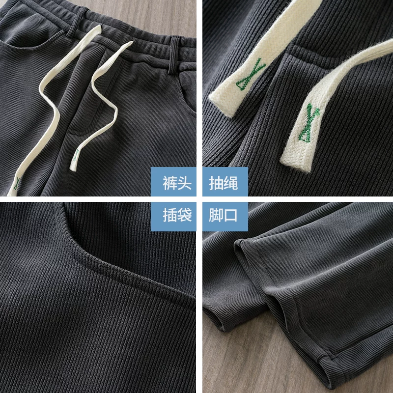 Quần chenille hạng nặng OMZM500G dành cho nam, quần thể thao lót lông cừu mùa thu đông, quần dài dáng rộng kiểu cổ điển Mỹ