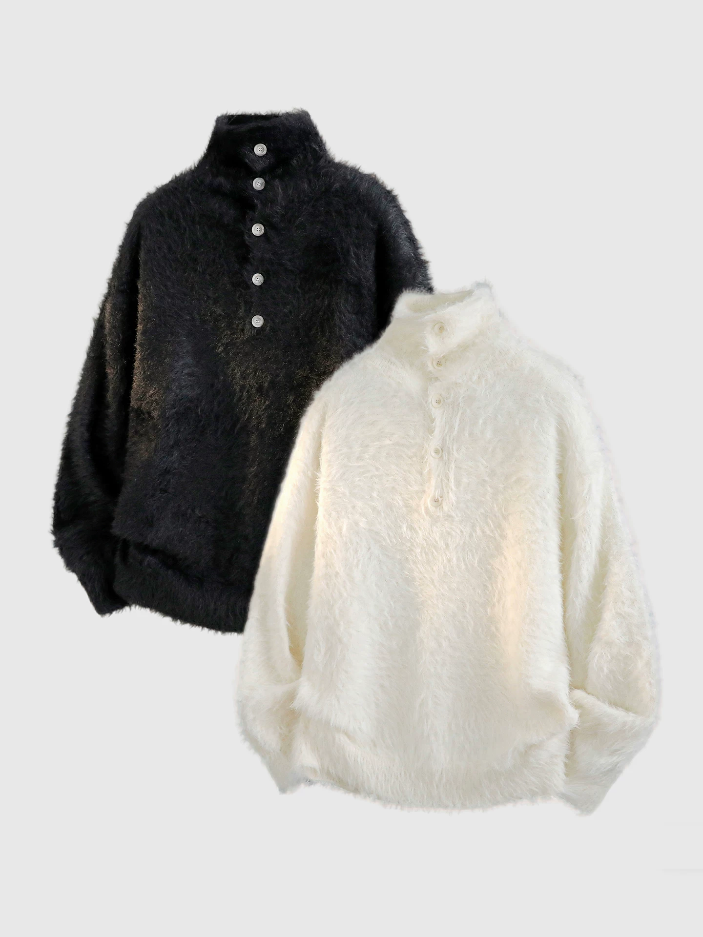 Áo len cổ lọ nửa cổ OMZM dành cho nam, áo len dài tay cao cấp mùa đông có cổ đứng cài cúc, áo khoác len dài có lớp bên trong.