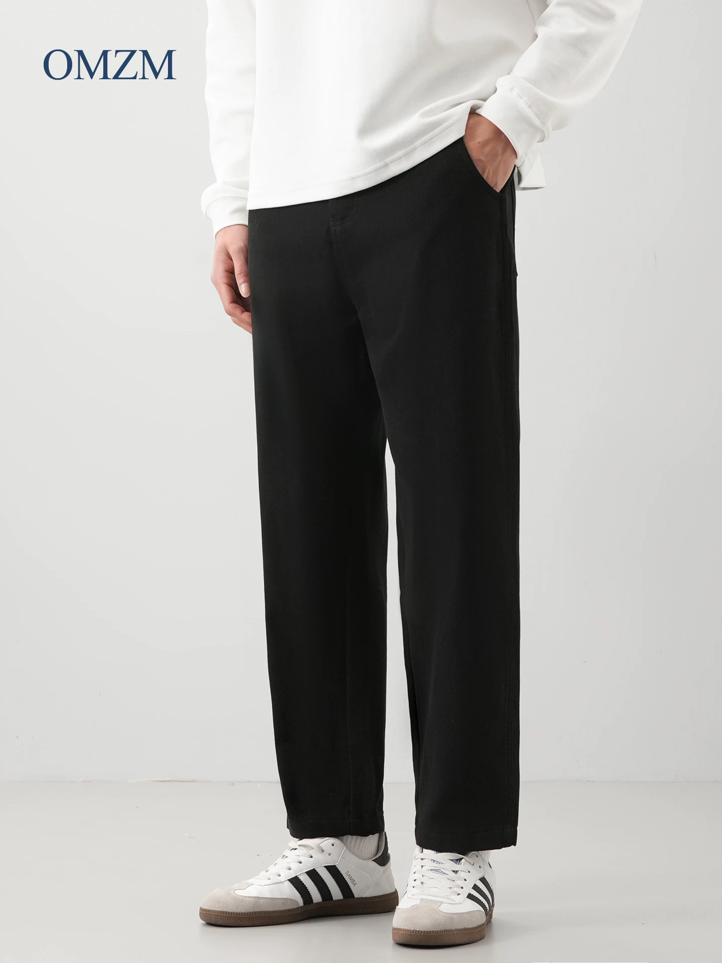 Quần jean lót lông cừu hạng nặng OMZM dành cho nam, quần kiểu Mỹ cổ điển mùa đông được giặt sạch, quần ống đứng ấm áp, quần thường ngày