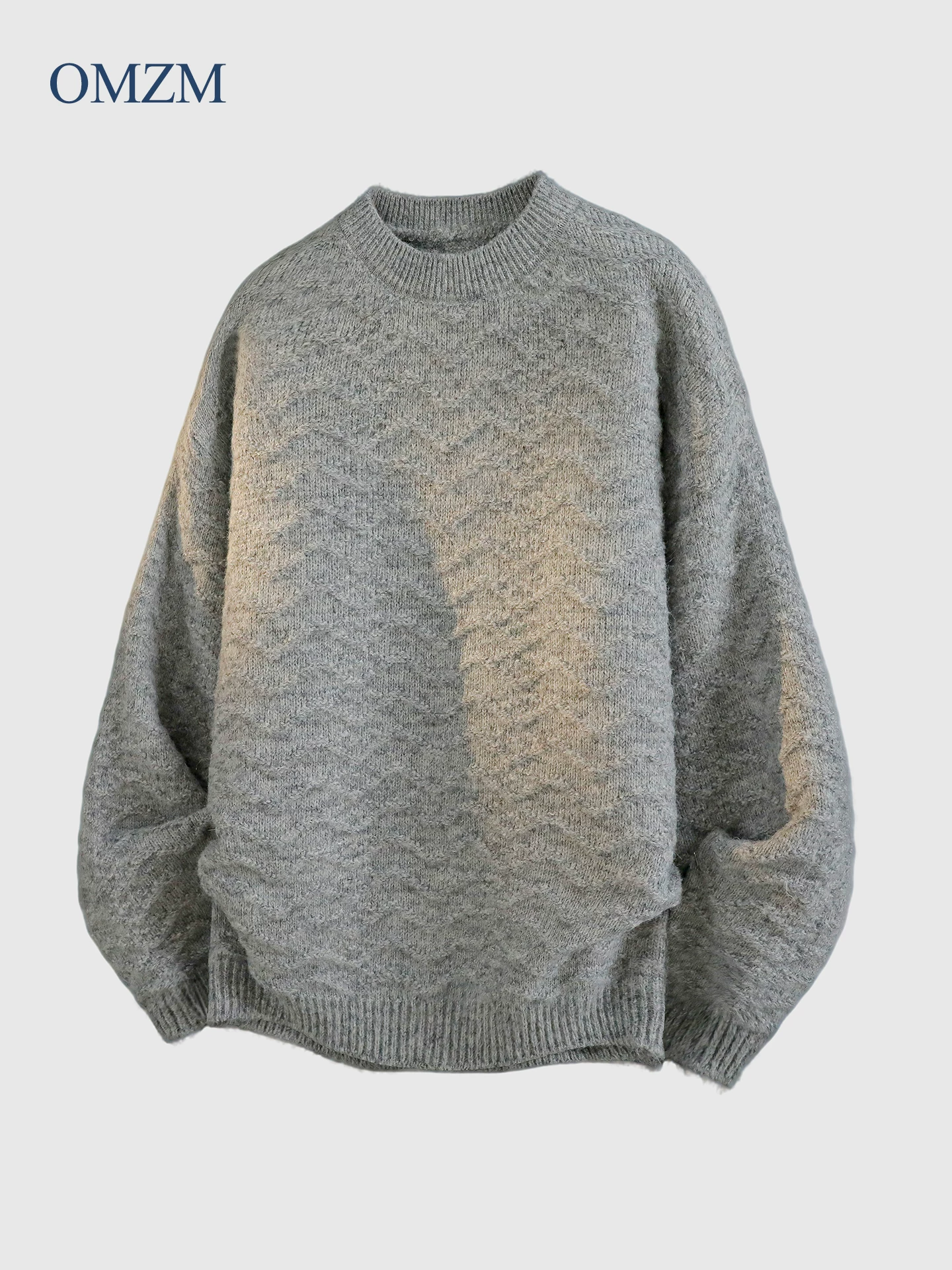 Áo len cổ tròn màu trơn OMZM dành cho nam, áo dệt kim có họa tiết cổ điển mùa đông, áo thun dáng rộng và đa năng dành cho các cặp đôi.