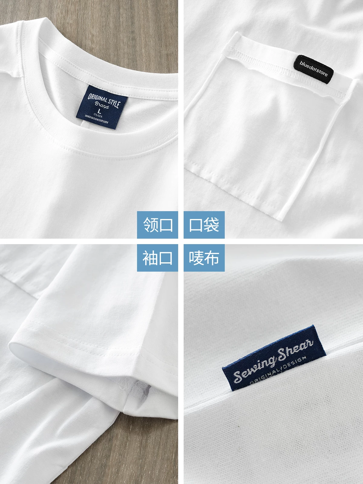 Áo thun ngắn tay bằng cotton nguyên chất hạng nặng OMZM260G dành cho nam, áo thun có túi màu trơn cổ điển mùa hè, cổ tròn rộng nửa tay