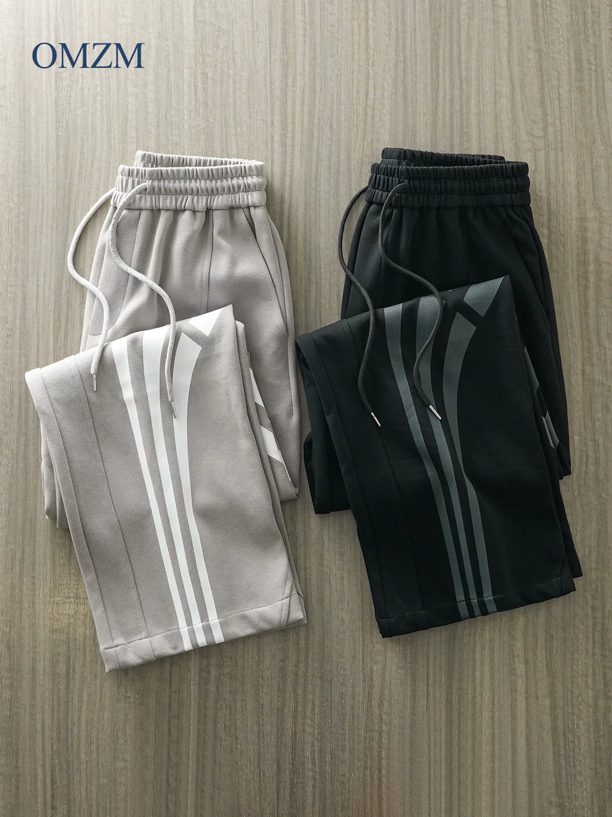 Quần dài kiểu Mỹ OMZM kiểu dáng nặng, may vá, dành cho nam, quần thể thao ống đứng đa năng, dáng rộng, kiểu thu, quần dài thể thao sọc thời thượng