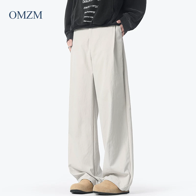 Quần âu nam kiểu Mỹ OMZM, dáng thẳng, chất liệu kaki, xu hướng mùa hè 2025, rộng rãi, chất liệu mềm mại, kiểu dáng retro, dài.