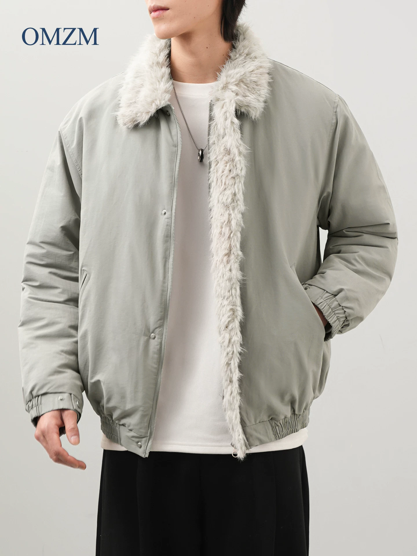 OMZM Barn phong cách áo khoác cotton dày dặn quần áo mùa đông nam phong cách Mỹ cổ lông rộng rãi áo khoác ấm áp áo khoác màu trơn rộng rãi