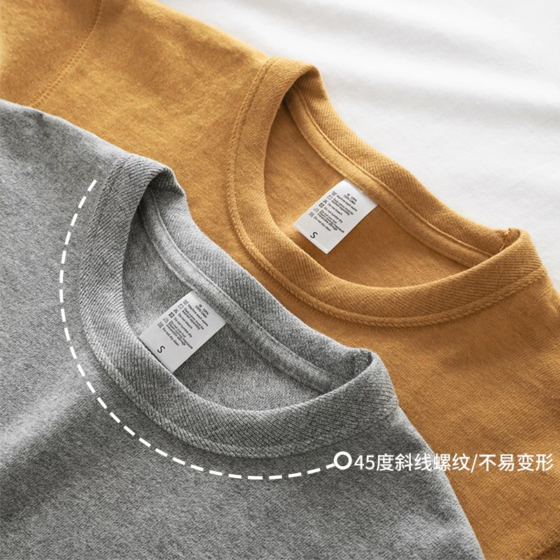 Áo thun dài tay hạng nặng 320g kiểu Mỹ dành cho nam, màu trơn, cotton nguyên chất, áo lót có lớp lót chải kỹ, áo len cổ tròn dày dặn mùa thu đông.