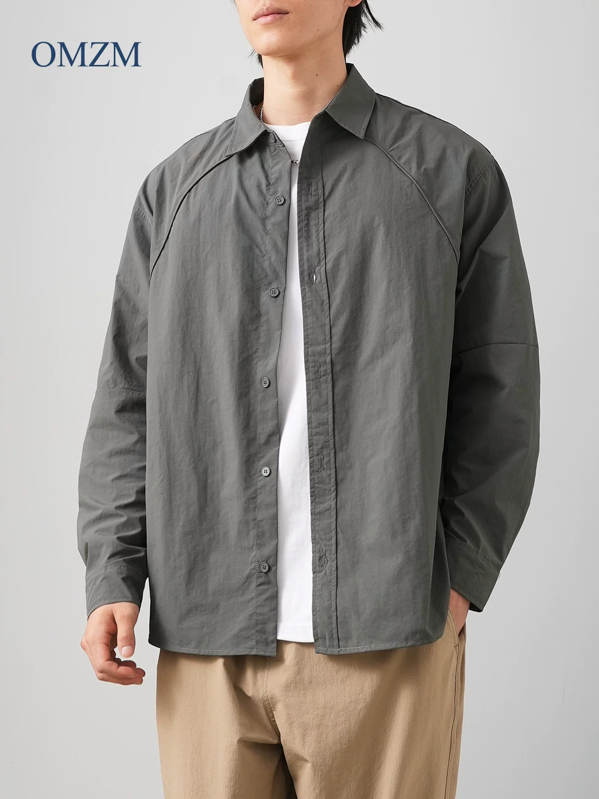 [Chống nhăn và chống thấm nước] Áo sơ mi nam kiểu Mỹ, nhanh khô, dài tay, mùa thu, không cần là ủi, dễ chăm sóc, áo khoác sơ mi dáng rộng, phong cách giản dị
