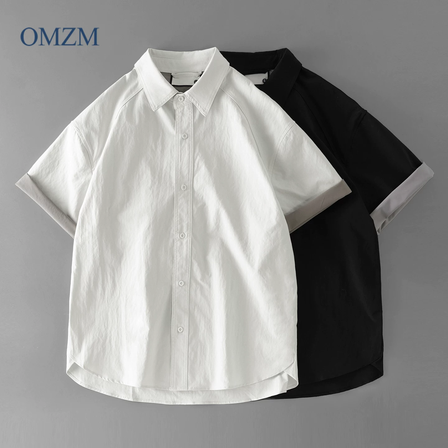 Áo sơ mi ngắn tay màu sắc phối hợp mát mẻ OMZM dành cho nam, áo sơ mi tay raglan dáng rộng cao cấp phong cách Mỹ mùa hè, áo khoác nửa tay
