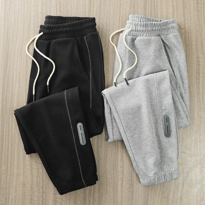 Quần thể thao hạng nặng kiểu Mỹ OMZM dành cho nam, quần jogger dáng rộng mùa xuân thu, quần thường ngày dệt kim màu xám cao cấp