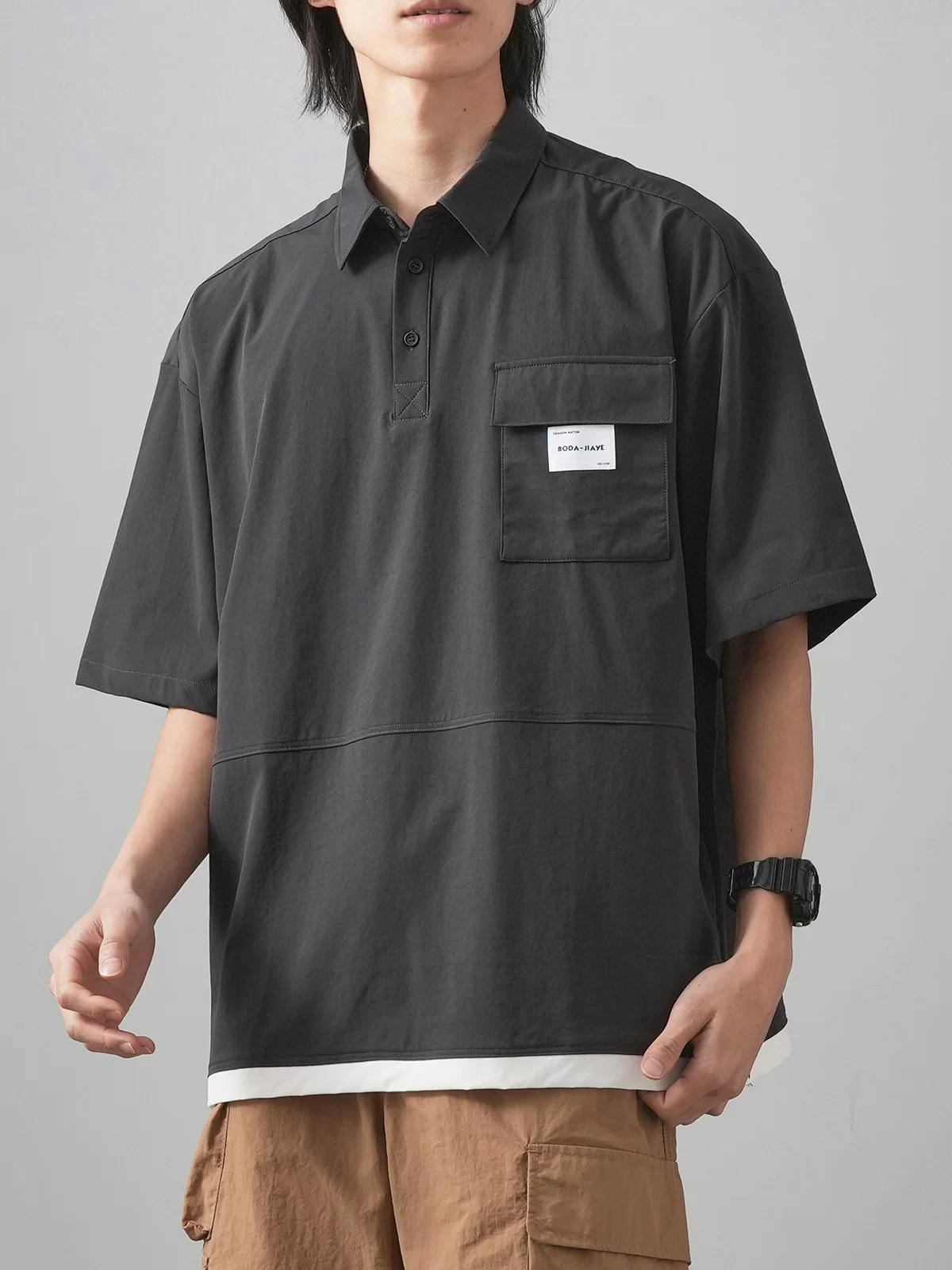 Áo sơ mi POLO nhanh khô ngoài trời kiểu núi dành cho nam, tay ngắn, thương hiệu hợp thời trang mùa hè, dáng rộng, áo giả hai mảnh, trang phục đi làm, áo thun cổ bẻ, hợp thời trang.