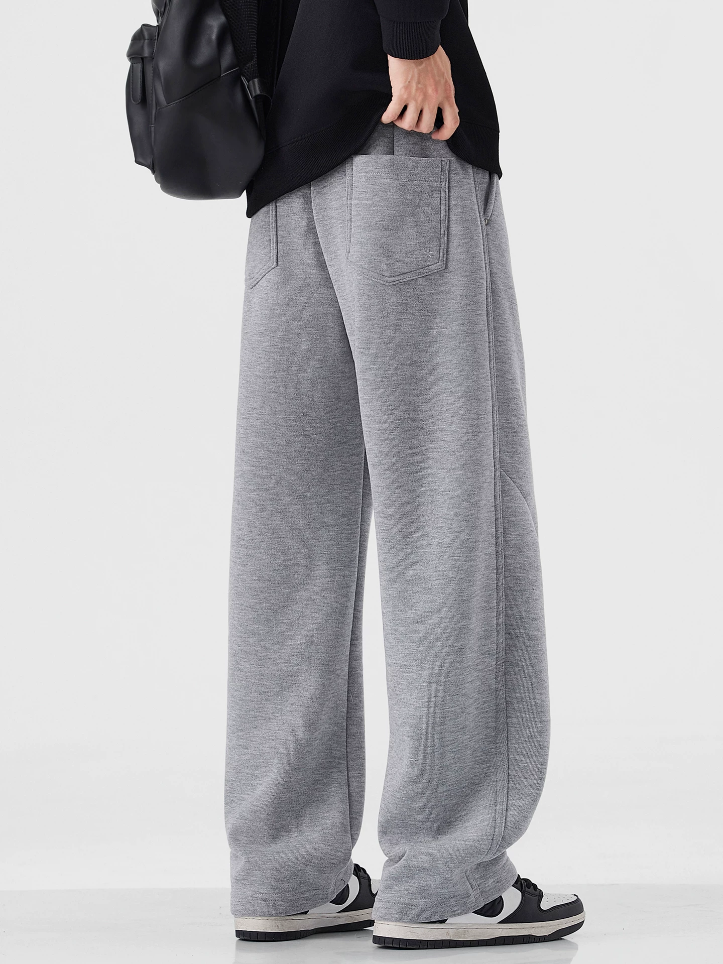 Quần thể thao lót lông cừu hạng nặng OMZM480G dành cho nam, quần thường ngày dày dặn ấm áp bằng len cừu mùa đông, quần ống thẳng kiểu Mỹ.